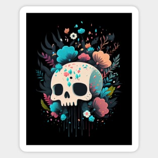 Kawaii Skull and Flowers Sticker